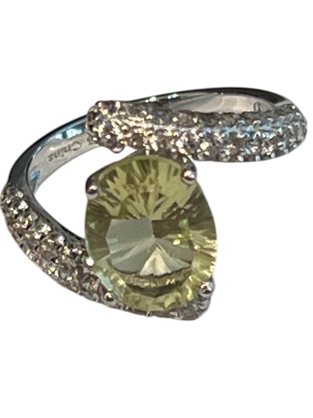 Sterling Silver lemon quartz Gemstone Ring with cubic zirconia size 6